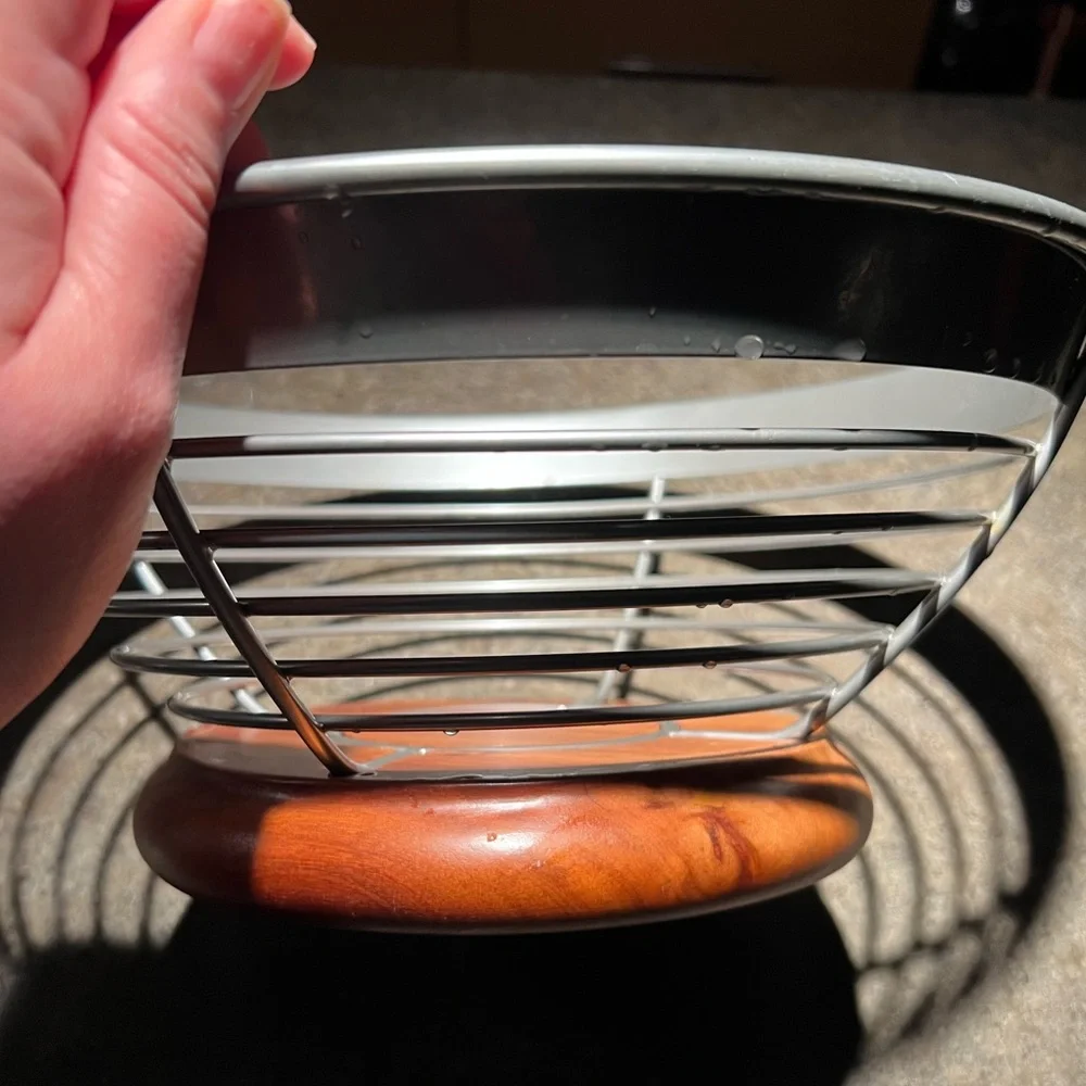 Silver Wire Fruit Basket with Wooden Base